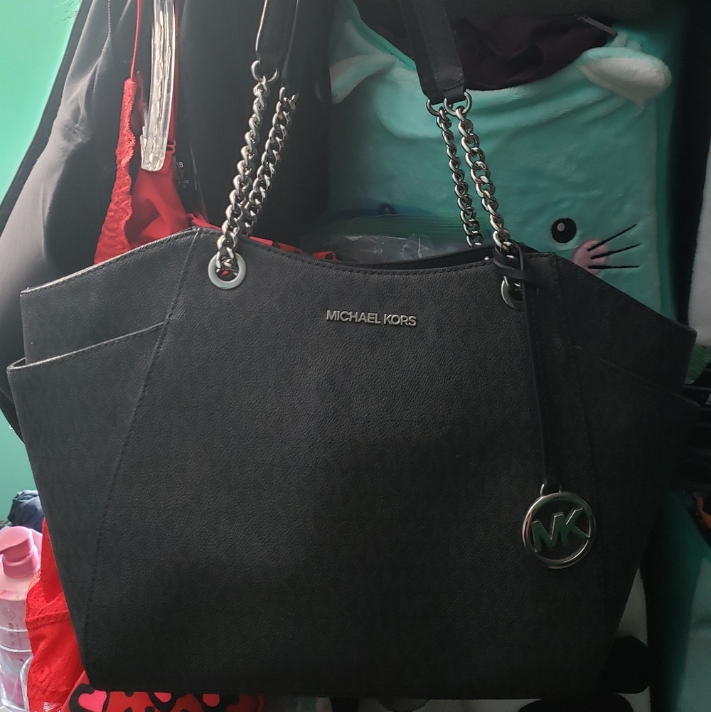 Michael Kors Black Jet Set Travel Set Tote with Chain Accents